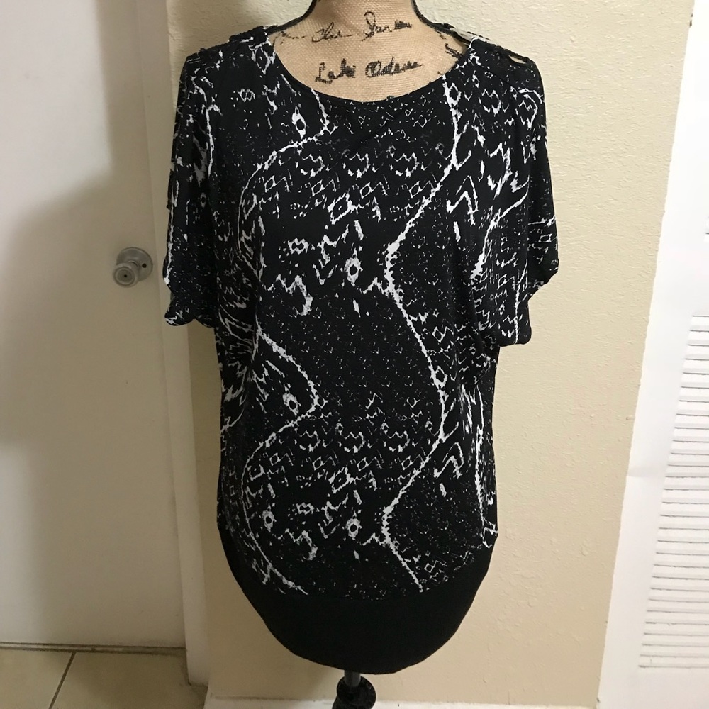 Black with white pattern blouse